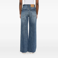 Jeans droits pour femmes en denim bleu classique à taille haute, respirant, style streetwear, couleur personnalisée, strass, OEM/ODM