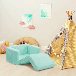 Mini-canapé confortable 2-en-1 pour enfants, fauteuil moderne en polaire vert sauge, canapé-lit en mousse souple pour chambre à coucher - Product Image 4