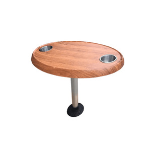 Round Wood Table With Cup Holders For RV Boat Vehicle <b>Interior</b> <b>Accessory</b> - Product Image 1
