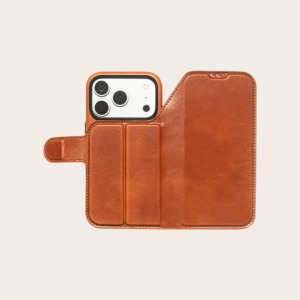 Funda <span class=keywords><strong>de</strong></span> Cuero Genuino Marrón con Acabado <span class=keywords><strong>de</strong></span> Cera para <span class=keywords><strong>iPhone</strong></span> 17 Pro, Estilo Libro, con Tapa Magnética y Protectora - Product Image 3