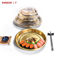 Sunzza Emballage rond de récipient alimentaire en plastique transparent jetable pour animaux de compagnie Plateau à sushi Plateau à sushi Boîte à sushi