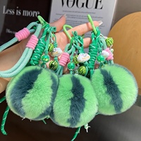 Petit porte-clés pompon en fausse fourrure de lapin, motif pastèque, mignon, pour sac à dos, ornement suspendu, cadeau d'anniversaire