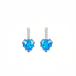 Pendientes elegantes con forma de corazón para mujer, plata 925, cristal azul marino, engaste de cristal con forma de garra, uso diario romántico - Product Image 1