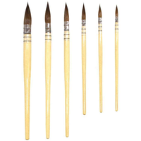 Ensemble de 6 pinceaux professionnels à poils d'écureuil de qualité supérieure avec manche en bois et pointe fine pour la peinture à l'aquarelle et la gouache, à absorption élevée