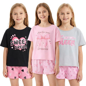 Ensembles de pyjamas d'été pour filles grandes tailles, 2 pièces, haut à manches courtes, vêtements de nuit pour enfants et adolescents de 8 à 15 <span class=keywords><strong>ans</strong></span>, séchage rapide, respirant - Product Image 1