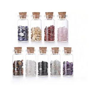 10ml piccole mini fiale di vetro di colore trasparente con chip di pietre preziose di sughero decorazione della casa bottiglia dei desideri di cristallo