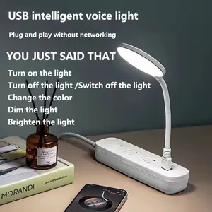 Smart Voice USB Plug-In LED Night Light Portable Artificial Intelligence Sound Activated Reading Lamp
