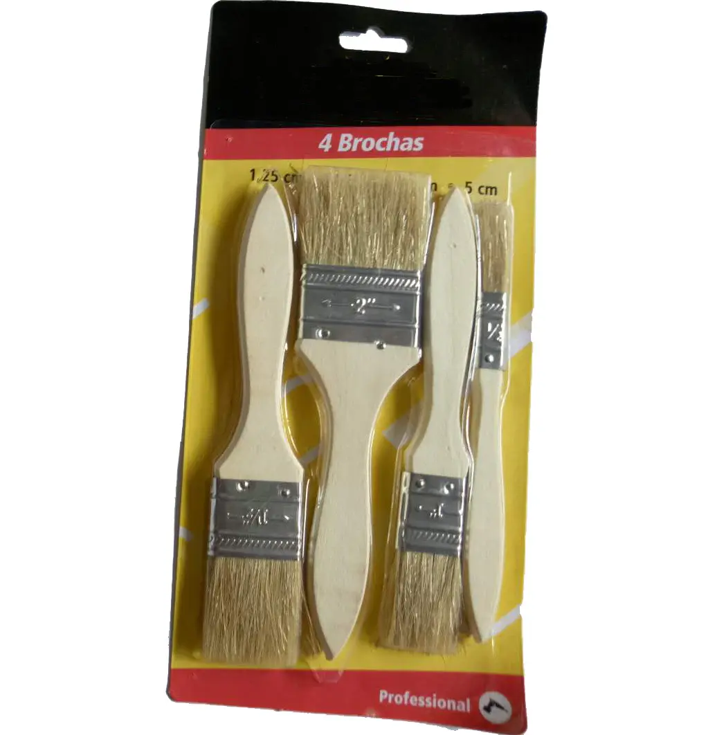 4pcs 1/2" 1" 1-1/2" 2" Cheap Wooden Handle Painting Brush