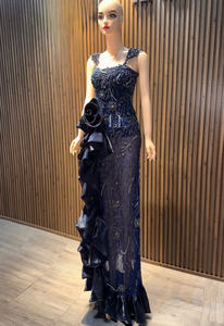 Robe de soirée sirène sans manches de luxe pour femmes, tissu en soie, strass haut de gamme pour femmes au Vietnam - Product Image 4