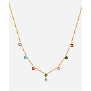 Collar de Gargantilla para Mujer, Personalizado, con Circonita, Corte Princesa, Acero Inoxidable, Chapado en Oro, con Dijes de Corazón - Product Image 6