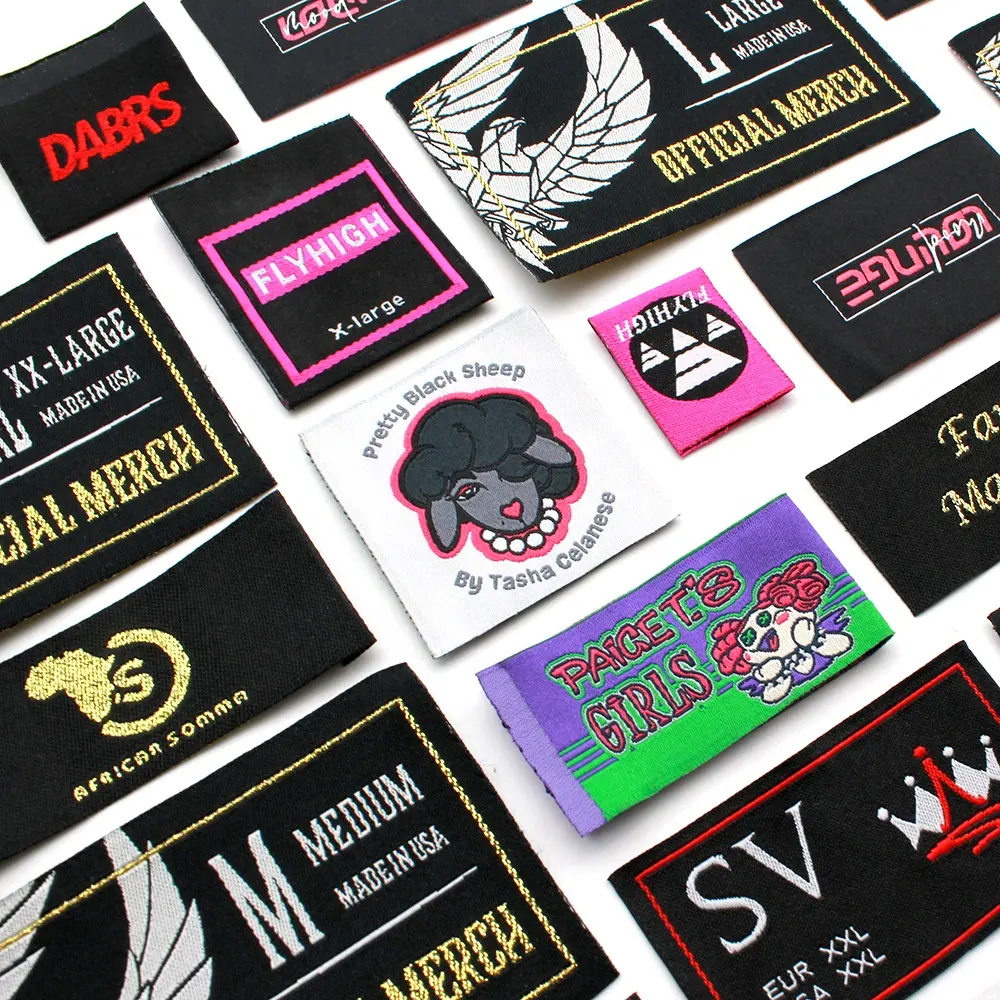 Sesuai Pesanan Desain Pribadi Label Logo Damask Tenun Label Pribadi Grosir untuk Label Pakaian