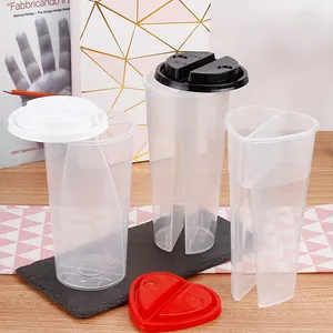 Disposable transparent food grade pp 2 twin couple share enjoy double plastic cup split cup with lid