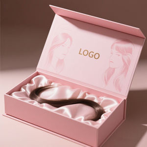 Custom Logo di lusso chiusura magnetica scatola regalo in cartone rosa tessuto umano parrucca estensione dei capelli magnete scatola di imballaggio con raso - Product Image 1