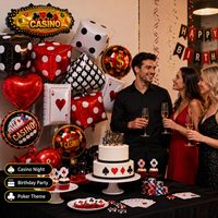 Ballon en aluminium sur le thème du casino : Cartes de poker (A, J, Q, K), Dollar, Dés pour la décoration de fête d'anniversaire à Las Vegas