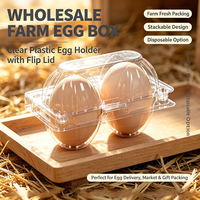 Boîte à œufs en plastique transparent à 2 compartiments, avec couvercle rabattable, jetable et empilable, pour œufs frais de ferme, emballage cadeau pour le marché