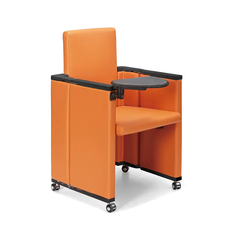 Chaise en cuir de formation en plastique PE à fermeture pliante chaises d'auditorium chaise de siège d'école cinéma église avec table d'écriture arrière