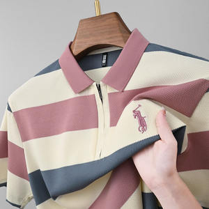 Camisa de poliéster a rayas con bordado para hombre, sin planchar, informal, para papás jóvenes y de mediana edad, ideal para el verano. - Product Image 2