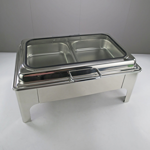 Grande Tampa De Vidro Buffet Fogão Altura Pés De Aço Inoxidável Chafing Dish Retangular Food Warmer para Catering - Product Image 2