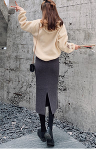 <span class=keywords><strong>Jupe</strong></span> longue moulante vintage en maille pour femme, style crayon, mi-longue, noire, <span class=keywords><strong>taille</strong></span> <span class=keywords><strong>haute</strong></span>, streetwear, Harajuku, pour l'automne et l'hiver, <span class=keywords><strong>jupe</strong></span> portefeuille - Product Image 4