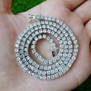 BC019 Cadena de tenis de latón con circonitas de 3mm, collar de 1 fila, joyería Hip Hop Bling, oro, plata, circonitas cúbicas, estilo Iced Out - Product Image 4