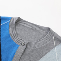 Cardigan en tricot à blocs de couleur et motif losanges pour femme, nouvelle collection automne-hiver, coupe ample et polyvalente, pull-over 2610-15a