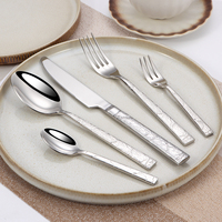 Ensemble de couverts de luxe martelé en acier inoxydable argenté épais de qualité supérieure pour restaurant (couteau, fourchette, cuillère)