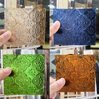 Vidrio texturizado barroco personalizado, vidrio fundido rojo, amarillo, verde, azul, transparente, con patrón floral para construcción
