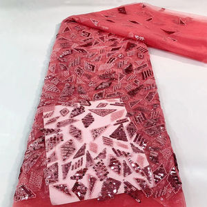 Gaun Pengantin Afrika Payet Kristal Berwarna Berkilau Indah dan Halus Kain Gaun Prom Bordir Jala Renda - Product Image 1