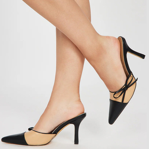 Nouvelles sandales à nœud latéral pour femme, grande taille 45, sexy, à talons aiguilles, bout pointu, style mules patchwork - Product Image 3