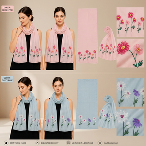 Bufanda Minimalista de Viscosa Sólida Bordada - Chal Floral Ligero para Primavera y Envoltura Transpirable para Todas las Estaciones - Product Image 1