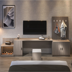 Modern Upholstered <b>Platform</b> <b>Bed</b> Base with Low Profile <b>Frame</b> & Wooden Headboard for Budget 3 Star Hotel Bedroom Furniture Sets - Product Image 3