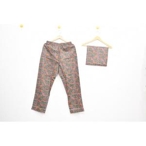 Antique Hand Block Print Pajama Set 100% Cotton <b>Three</b> <b>Quarter</b> Sleeve Turn-Down Collar Long <b>Pants</b> Sleepwear Casual Wear - Product Image 5