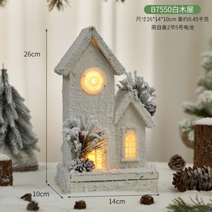 LINGKAI Village de Noël en bois floqué avec lumières LED, mini cabane rustique en bois, décoration de table pour les fêtes - Product Image 5