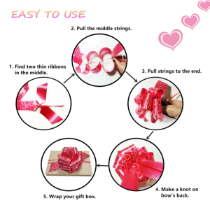 Fiocco Decorativo per San Valentino, Nastro con Pompon da 5,5 Pollici, Fiocco a Strappo per Decorazioni di Matrimoni, Compleanni e Festa della Mamma - Product Image 3