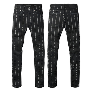 Jeans skinny pour homme en <span class=keywords><strong>pur</strong></span> coton noir de qualité supérieure, sans étiquette, nouveau design, avec strass et rayures fines - Product Image 1