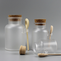 Cuillère en bois personnalisée à oreille unique pour sel de bain en plastique Pot carré rond en plastique PP givré avec bouchon en bois