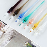 Stylo à plume en verre personnalisé pour écriture et dessin, couleur unie, verre transparent