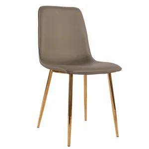 เก้าอี้หนังสำหรับห้องนั่งเล่นสไตล์นอร์ดิก,เก้าอี้รับประทานอาหารพร้อมขาโครเมี่ยมสีทองทำจากโลหะ