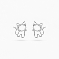 QIAOREN 11876 Pendientes de tuerca de gato huecos de moda, de acero inoxidable chapado en oro de 18K, joyería con contorno de gatito lindo para mujeres y niñas, ¡superventas en EE. UU.!