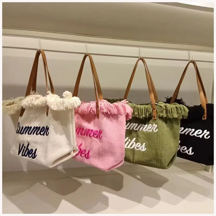 2024 Summer bags traveling beach bag gift handbag women summer vibes cotton canvas tote Bag