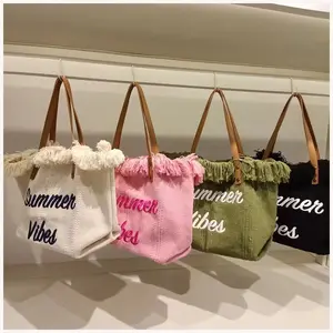 Bolsos de verano 2024, bolso de playa de viaje, bolso de regalo para mujer, bolso de lona de algodón con vibraciones de verano