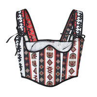 Top Corsé Étnico Tribal para Mujer con Estampado Geométrico Sexy, Bustier Corto con Tirantes de Lazo, Ideal para Festivales