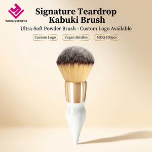 <span class=keywords><strong>Pinceau</strong></span> de maquillage <span class=keywords><strong>Kabuki</strong></span> en gros, manche goutte d'eau, virole dorée, synthétique végétalien, pour poudre et blush, OEM, marque privée - Product Image 1