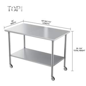 <span class=keywords><strong>Table</strong></span> <span class=keywords><strong>de</strong></span> préparation <span class=keywords><strong>de</strong></span> cuisine commerciale robuste en acier inoxydable 304, finition polie, résistance à la corrosion, roulettes à 4 roues, garantie 5 ans - Product Image 4