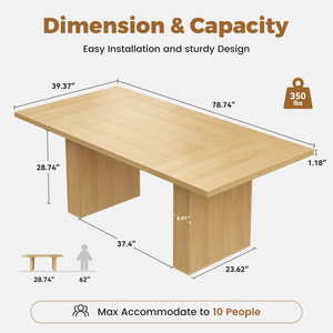 Table à manger rectangulaire en bois massif, assemblée à la main, pour 10 personnes, design moderne style ferme, base à lattes rainurées, pour entrée ou atelier - Product Image 5