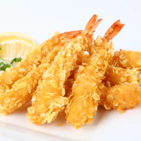 Produits de la mer surgelés semi-finis, crevettes pré-frites enveloppées de maïs, fabriquées avec des crevettes fraîches pour la restauration