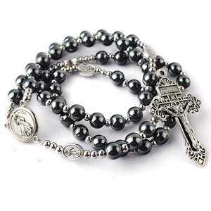 <span class=keywords><strong>Rosario</strong></span> de Hematita de 8mm con Cuentas de Acero Inoxidable y Cuentas de la <span class=keywords><strong>Divina</strong></span> <span class=keywords><strong>Misericordia</strong></span>, Collar de <span class=keywords><strong>Rosario</strong></span> con Crucifijo del Perdón para Hombre - Product Image 2