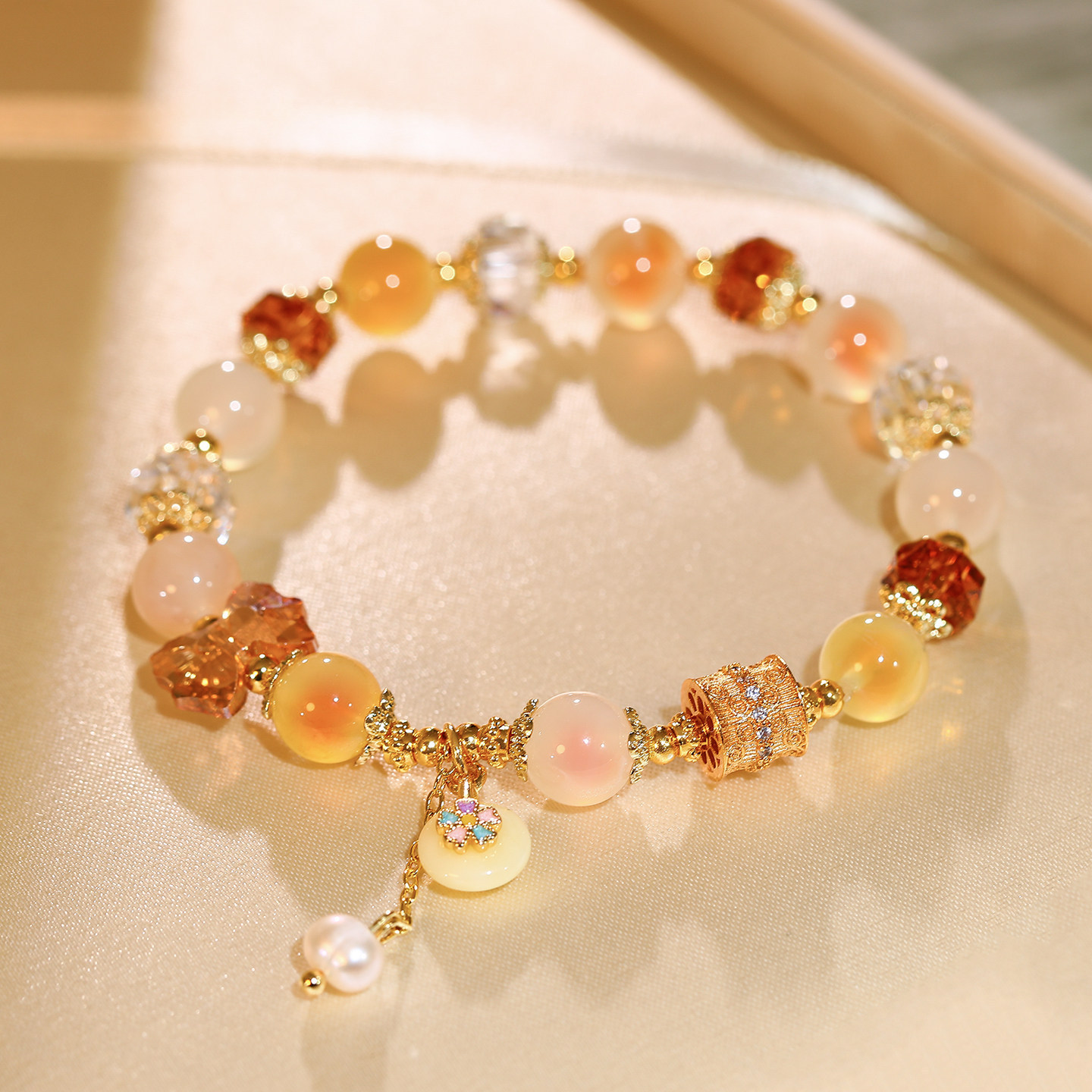 Bracelet citrine perle agate coeur sucre