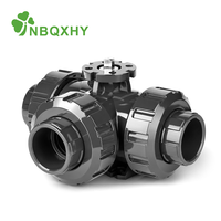 Vanne à boisseau sphérique 3 voies à plateforme haute Type L/T DN15-DN50 UPVC CPVC PPH PVDF Prête pour actionneur pour applications chimiques et aqueuses