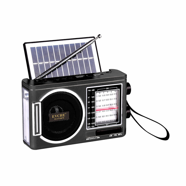 Multi-band  MP3 player with LED flashlight and solar-powered portable radio